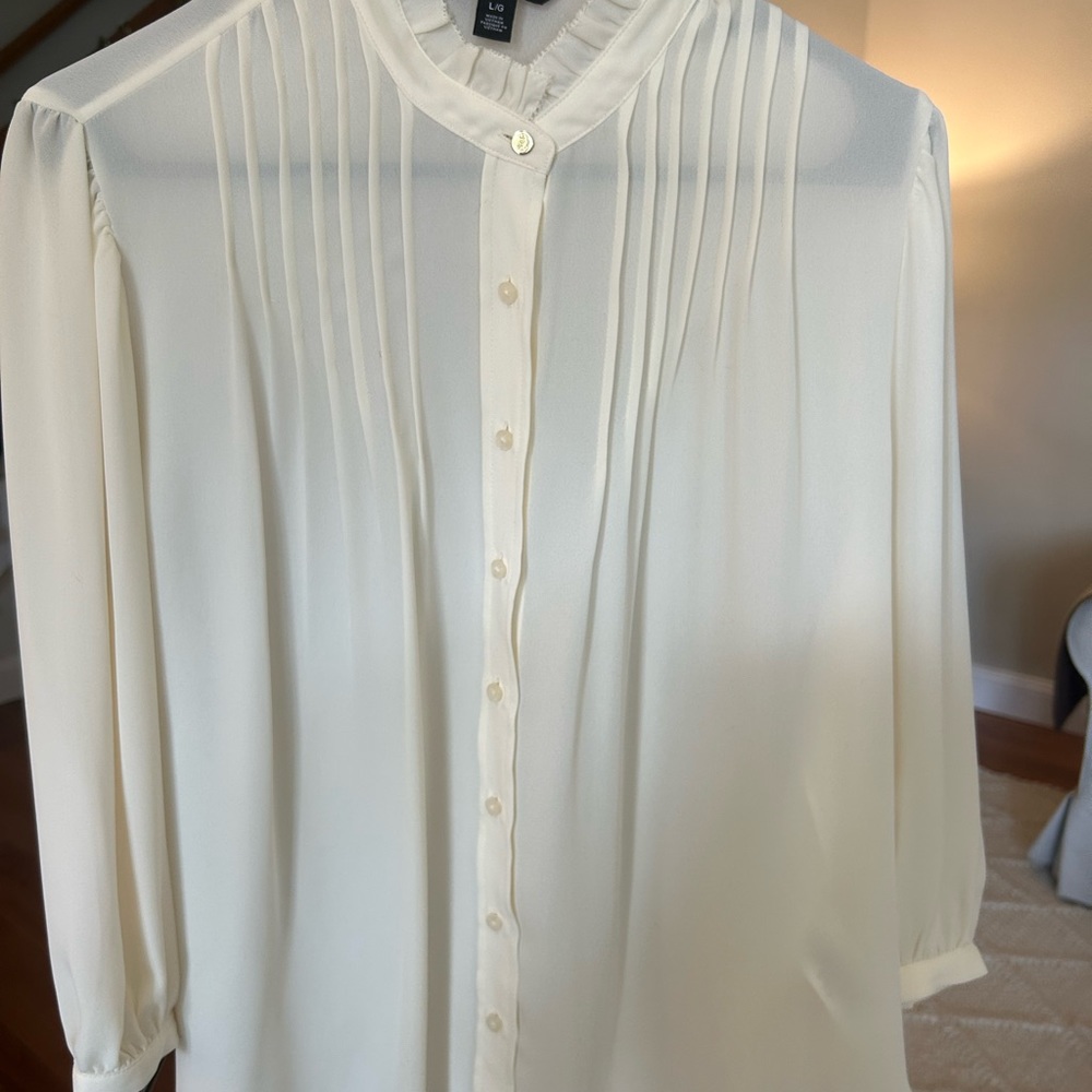Lauren Ralph Lauren Ruffle High Collar Button-Up Blouse